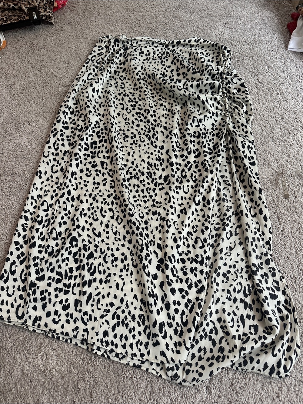 Zara Cream Midi Skirt with Black Leopard Print